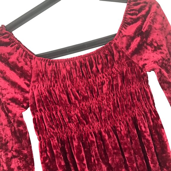 Girls Red crushed Velvet Smocked Long Sleeve Dress 8 holiday Christmas flowy - Picture 3 of 7